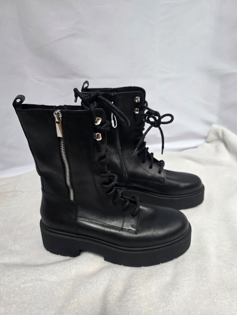 Geox Respira Black Lace-Up Platform Combat Boots Size 8 - Picture 2 of 8